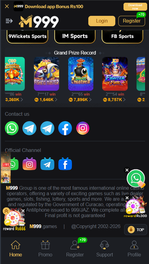 M999 Game Home Screen